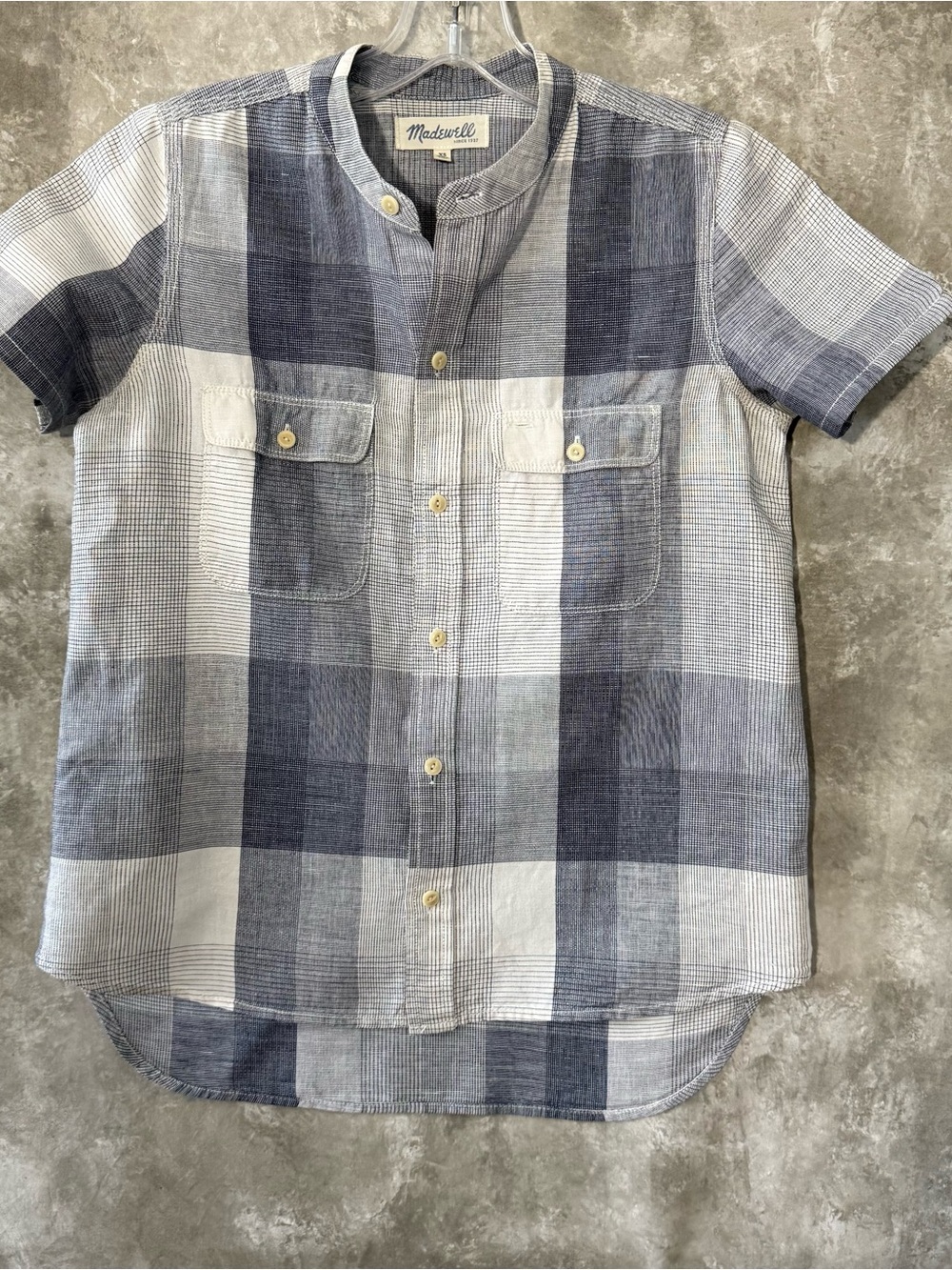 Madewell Navy and White Checked Short Sleeve Shirt (love 23)